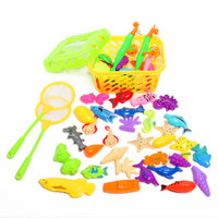 爸爸妈妈（babamama）钓鱼玩具 60件钓鱼池儿童玩具 磁性可装水钓鱼台 圆形双层泳池套装带收纳筐 绿色 B3010