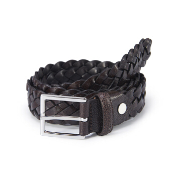 TRUSSARDI 杜鲁萨迪男式棕色牛皮编制针扣腰带72L000112Y000001 B220 110