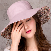 维多迪纳（vedordna）帽子女款遮阳帽可折叠双面印花春夏大檐帽户外海边沙滩度假太阳帽 MZ139 粉色 均码