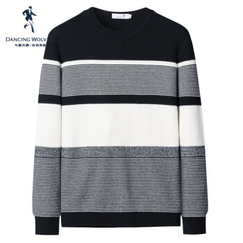 与狼共舞 DANCING WOLVES 针织衫男时尚修身针织条纹套头毛衣66096028120 003中灰 185/100A