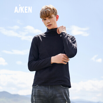 Aiken爱肯森马旗下品牌2018秋季男装长袖T恤AK318011201黑色XXL