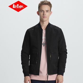 Lee Cooper 外套男季韩版修身棒球服飞行员夹克  LEE7002 黑色 3XL码