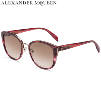 亚历山大·麦昆Alexander McQueen eyewear太阳镜女款 亚洲版方框墨镜 AM0186SK-004 金色镜框棕色镜片 56mm