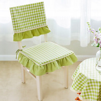 锦色华年格调春天小格子坐垫 椅垫 椅套 欧式餐桌布套装 绿色荷叶花边款 1个椅垫+1个椅背套特惠套餐