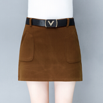 AUDDE 2018秋冬季新款女装新品毛呢半身裙女韩版高腰a字包臀裙大码短裙显瘦一步裙 HZ5072-8218 焦糖色 XL