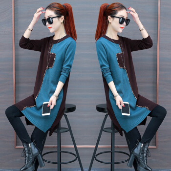 AUDDE 针织衫女打底时尚毛衣韩版休闲宽松慵懒风上衣2019春季新品女装 kkz110501 蓝棕 均码