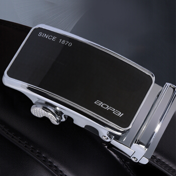 博牌bopai 皮带男士 头层牛皮腰带自动扣头 商务休闲潮款 裤带 韩版 黑色713-004291 黑色