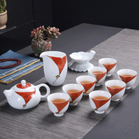 龙寅 功夫茶具套装福字陶瓷茶壶茶杯家用简易白瓷茶壶盖碗