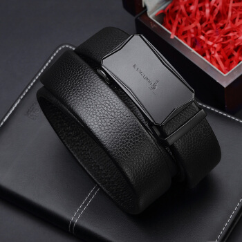 袋鼠（KANGAROO）男士皮带头层牛皮自动扣真皮商务休闲时尚裤简约男腰带 KMPD0119002 黑色 黑色 均码