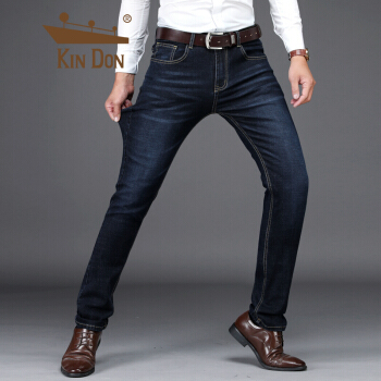 金盾 KIN DON 牛仔裤男士 2019春夏新品修身直筒青年男装大码弹力商务休闲牛仔长裤 009蓝黑 31