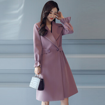 米兰茵（MILANYIN）女装 2019年春季时尚潮流舒适简约个性修身中长款纯色长袖风衣 ML19184 紫色 4XL