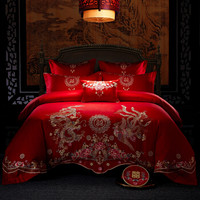 艾维（I-WILL）婚庆六件套大红结婚床上用品龙凤刺绣新婚床品四六套件 龙凤和 加大双人1.8米床