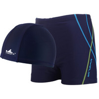 英发（YINGFA）男士泳裤泳帽套装 两件套 赠送耳塞  深蓝色Y3587套装 深蓝色 XXL