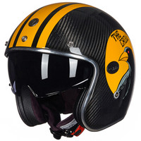TORC头盔V587四季半盔摩托车电动车头盔复古碳纤维头盔内置镜片 透明碳纤 THE CROW  L码