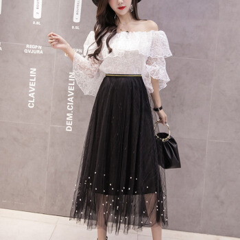 薇图（vitto）女装 2019年夏季百褶高腰网纱A字裙超仙中长款半身裙 xbVT516 黑色 均码