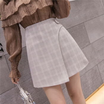 HMDIME 春夏新款 格子休闲学院风半身裙女A字裙潮 XXYF5802 卡其 L