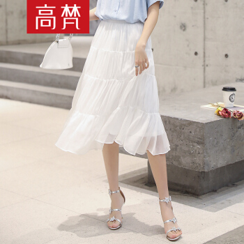 GOLDFARM 高梵 白色雪纺半身裙女春夏新款中长款高腰网纱长裙很仙的裙子L1190016 白色 XL