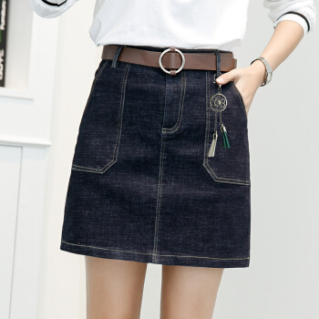 AUDDE 2019夏季新款女装新品牛仔半身裙女韩版高腰包臀裙百搭一步裙A字裙短裙子 HZD09-803 蓝色 26