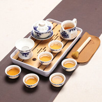 百鸿（Baihong） 整套茶具陶瓷功夫茶具盖碗茶壶茶盘茶托 密胺青花镂空茶具套装