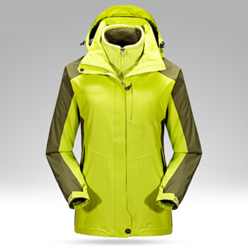 ZHAN DI JI PU 外套 三合一两件套大码保暖冲锋抓绒衣外套 15A90 秋香绿 2XL