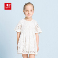 季季乐 （JJLKIDS Partner Club） 童装女童短袖连衣裙夏季儿童公主裙 本白 100