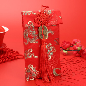 唐绣（TONSILK）创意刺绣丝绸万元布艺红包袋新年春节结婚庆用品利是封锦缎T03-6龙凤呈祥