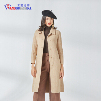 王冠迪娜(WANGGUANDINA) 女装毛尼大衣女双面尼中长款时尚翻领显瘦羊毛风衣外套 WGDN9930 浅驼 L