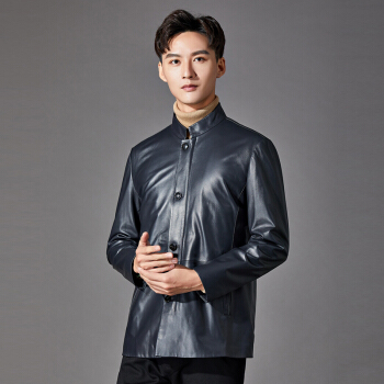 步森 BUSEN 绵羊皮衣男装 立领17432818 深灰 185