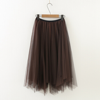 莉夏乐 春装新品半身裙女装甜美仙女裙韩版中长裙半身裙拼接网纱蓬蓬裙 HCAY8813 咖色 均码