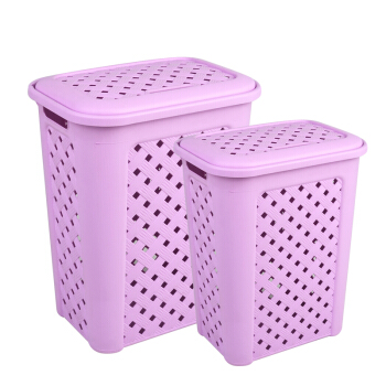 百草园(bicoy)塑料镂空脏衣篮 脏衣服收纳筐 杂物收纳筐 60L+36L 2个装 淡紫色