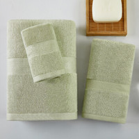 竹之锦 毛巾家纺 竹纤维加厚素色吸水淳质方巾毛巾浴巾3件套 绿色