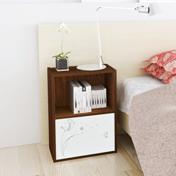 慧乐家 书柜书架 二层单门印花柜带门柜 收纳柜 深红樱桃木色 11265