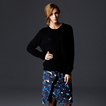 瑞比卡(Marc Rebecca)简约百搭圆领套头针织衫 55006D 黑色 M码