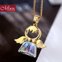 Mbox项链 女款 采用施华洛世奇元素水晶 韩国版创意小天使锁骨链圣诞节礼物送女友 金色