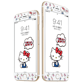 Hello Kitty 苹果iPhone6s/6钢化膜 全覆盖卡通手机保护贴膜 3D软边防碎彩膜 童真凯蒂