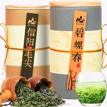 茗山生态茶 碧螺春+毛尖 春茶叶 明前绿茶 300g组合木罐装