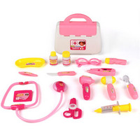 爸爸妈妈（babamama）医生玩具15件套装 过家家儿童 带光电医药箱 B1001粉色