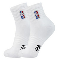 NBA袜子男士袜子篮球运动休闲男袜男士棉袜中筒袜 弹性袜口吸湿透气绣花袜 1双装 漂白