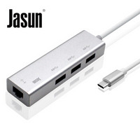 捷顺（JASUN)USB3.1 Type-C转千兆网卡三口USB3.0 扩展坞 免驱 USB-C分线器铝合金 JS-058