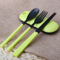 爱思得（Arsto）旅行餐具三件套装便携式筷子勺子叉子餐具套装折叠筷勺5158绿色