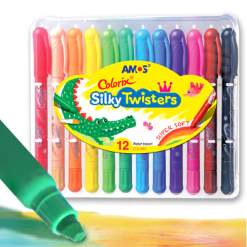 AMOS儿童蜡笔/油画棒韩国进口旋转可水洗画笔绘画工具—12色旋转蜡笔