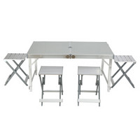 蒂利仕 户外铝合金分体桌椅 野餐桌烧烤桌宣传桌子  LY-3001  无孔一桌四凳银白色