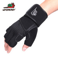 蜗牛（WONNY）JS-053健身手套男女器械手套防滑半指运动护具带护腕 黑色 XL