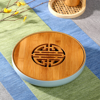 常生源 生源 茶盘茶托 仿宋汝窑竹木功夫茶盘 汝瓷开片 茶台茶海 皓月茶盘