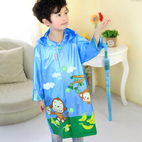 正招（kendo）儿童雨衣带书包位小学生雨披小孩卡通雨衣 R1蓝色猴子L码