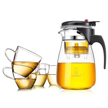 heisou茶壶大容量玻璃套装男女居家用办公带过滤内胆飘逸杯耐热玻璃茶具玲珑杯一壶四杯1000ml KT007