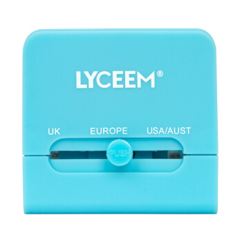 蓝橙 LYCEEM 转换插头双USB接口多国通用 蓝色 出国外电源转换器插座马来西亚巴厘岛日本 欧标美标国标英标
