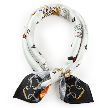 GLO-STORY 桑蚕丝丝巾女四季百搭小方巾印花气质装饰方巾礼盒装WSJ724307 8号白色