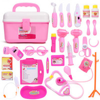 爸爸妈妈（babamama）医生玩具25件套装 过家家儿童 带光电医药箱 B1001粉色