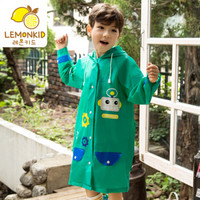 柠檬宝宝lemonkid新款男童女童雨披带书包位宝宝小孩学生雨衣卡通儿童雨衣LE160103绿色收音机雨衣S